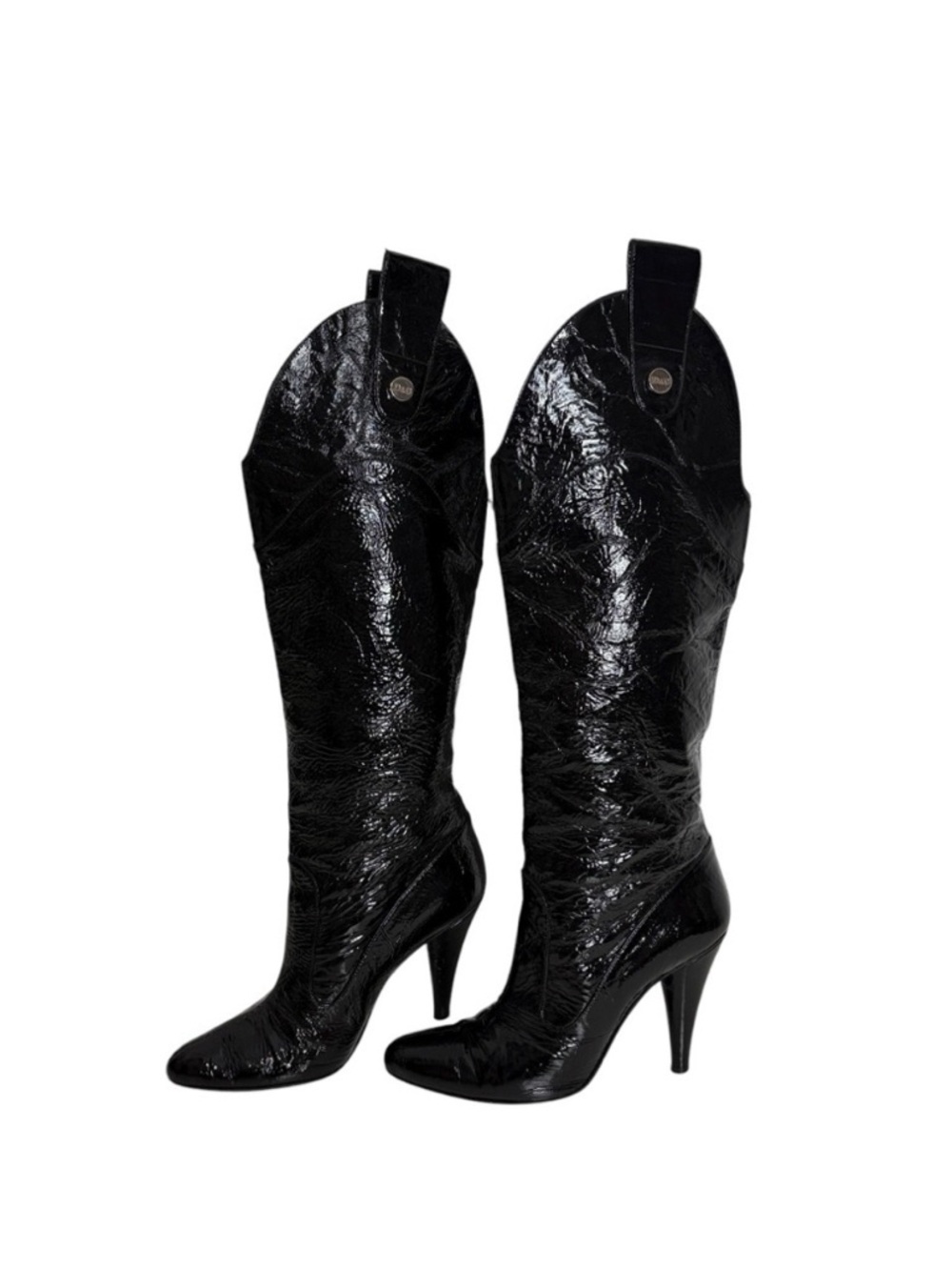 Dolce & Gabbana Black Patent Leather Knee-High Stiletto Boots